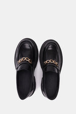 GLOSSY BLACK LEATHER CHUNKY CHAIN LOAFERS