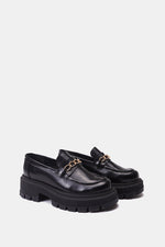 GLOSSY BLACK LEATHER CHUNKY CHAIN LOAFERS