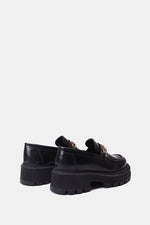 GLOSSY BLACK LEATHER CHUNKY CHAIN LOAFERS