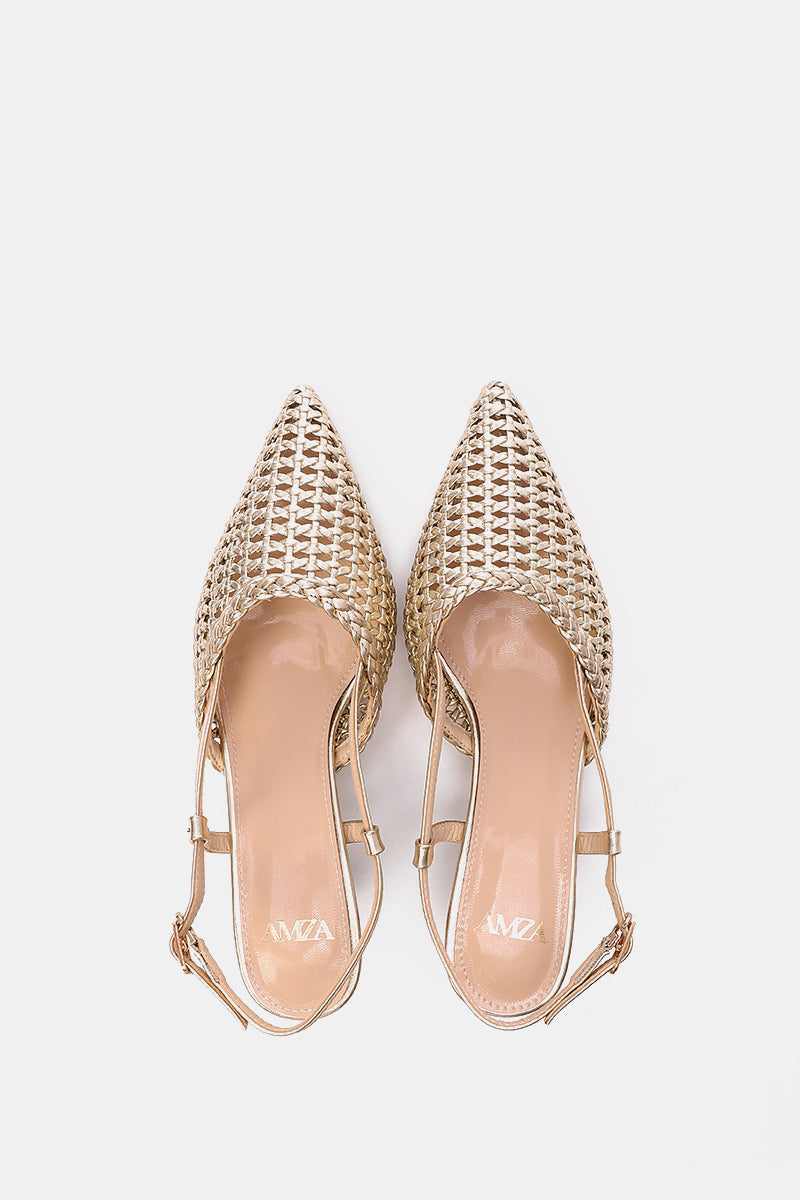 GOLD WOVEN SLINGBACK PUMPS