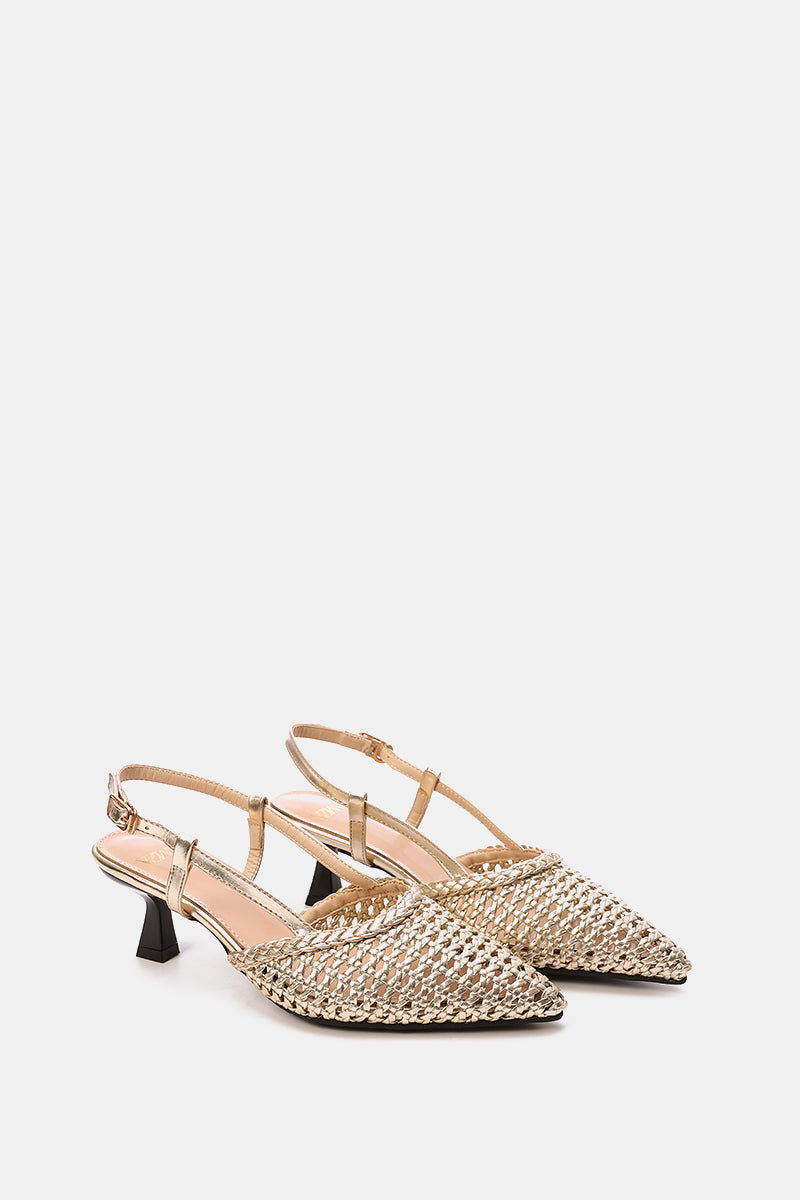 GOLD WOVEN SLINGBACK PUMPS