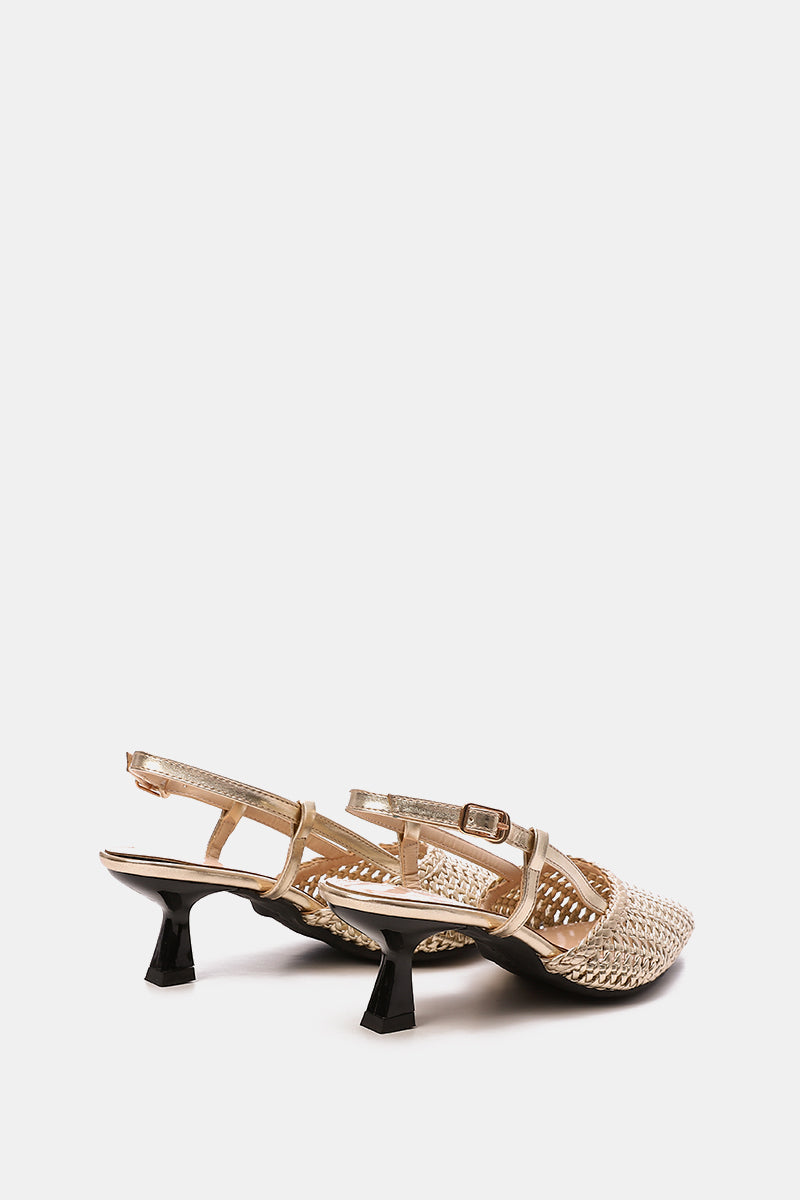 GOLD WOVEN SLINGBACK PUMPS