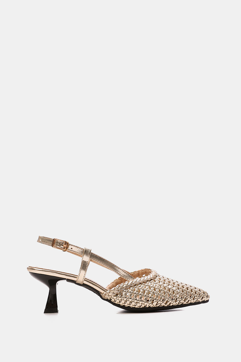 GOLD WOVEN SLINGBACK PUMPS