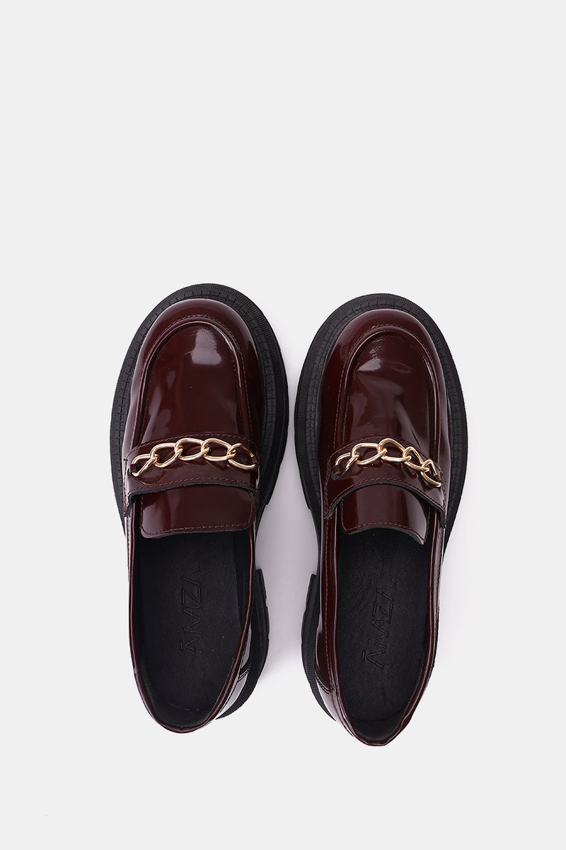 BURGUNDY VERNE LEATHER CHUNKY CHAIN LOAFERS