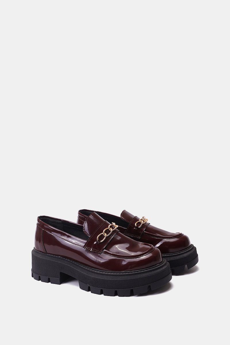BURGUNDY VERNE LEATHER CHUNKY CHAIN LOAFERS