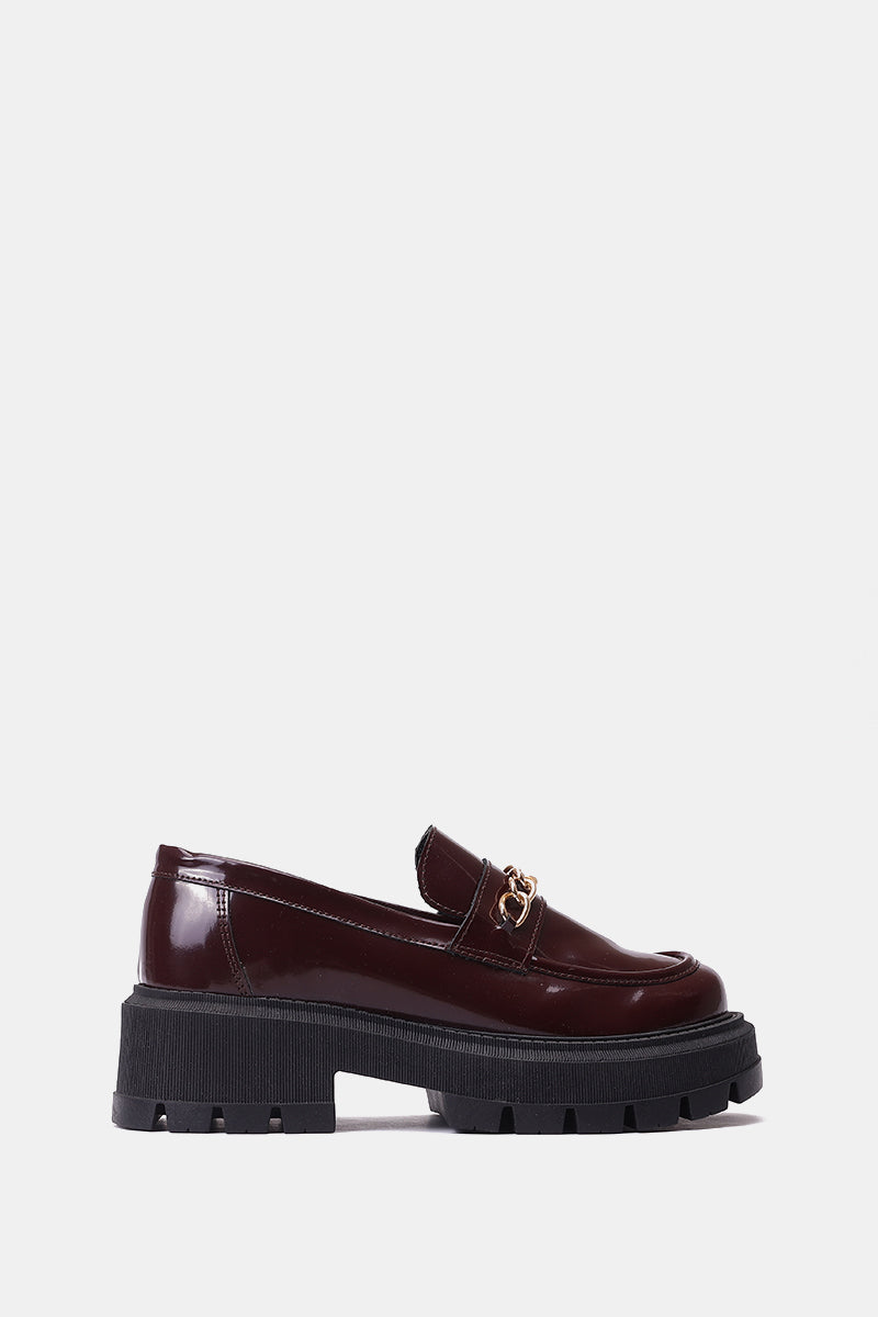 BURGUNDY VERNE LEATHER CHUNKY CHAIN LOAFERS