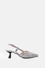 SILVER WOVEN SLINGBACK PUMPS