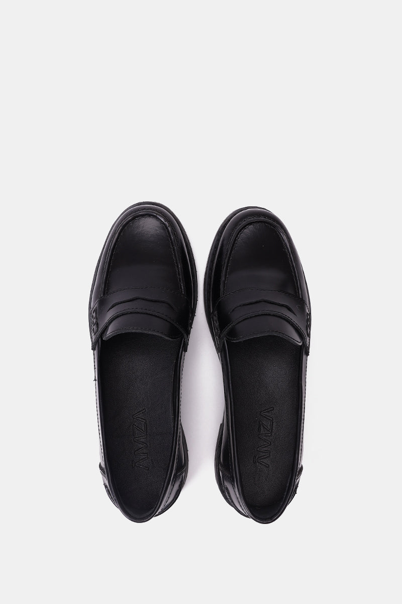 NAVY VERNE LEATHER PENNY LOAFERS