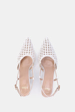 WHITE WOVEN SLINGBACK PUMPS