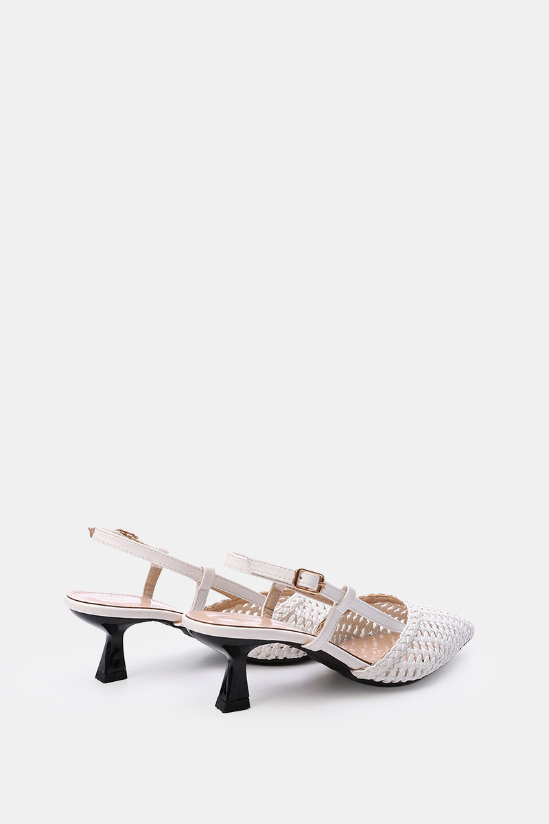 WHITE WOVEN SLINGBACK PUMPS
