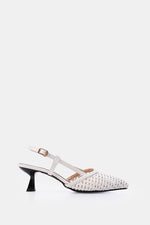 WHITE WOVEN SLINGBACK PUMPS
