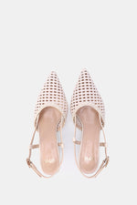 BEIGE WOVEN SLINGBACK PUMPS