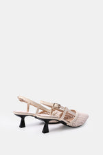 BEIGE WOVEN SLINGBACK PUMPS