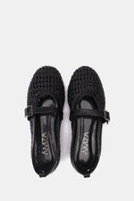 BLACK BUCKLE BRAIDED WOVEN FLAT
