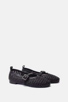 BLACK BUCKLE BRAIDED WOVEN FLAT