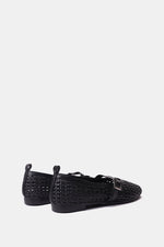 BLACK BUCKLE BRAIDED WOVEN FLAT