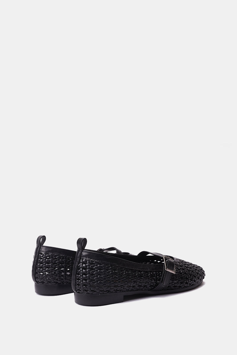 BLACK BUCKLE BRAIDED WOVEN FLAT