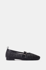BLACK BUCKLE BRAIDED WOVEN FLAT