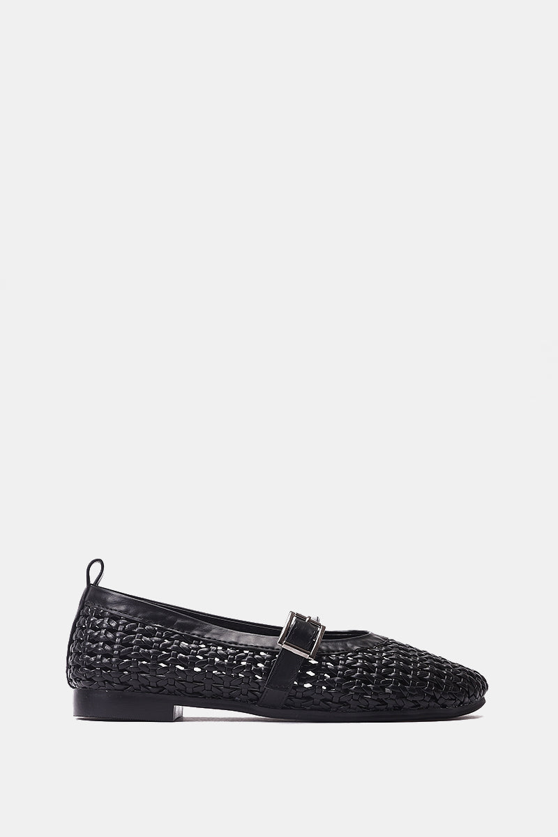 BLACK BUCKLE BRAIDED WOVEN FLAT