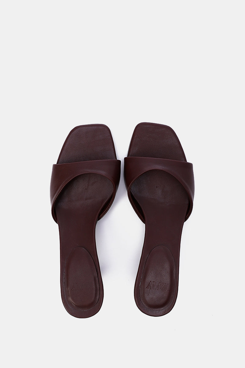 BURGUNDY SQUARE-TOE HEELED SANDALS
