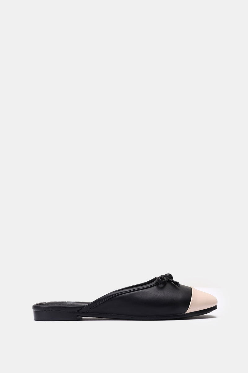 BEIGE CAP-TOE BALLET MULE