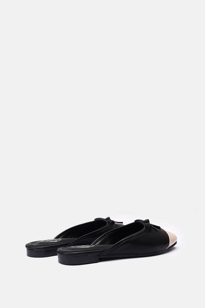 BEIGE CAP-TOE BALLET MULE
