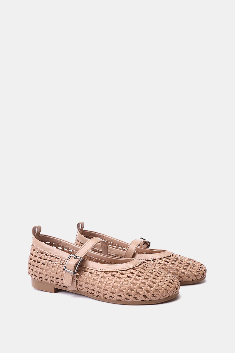 COFFEE BUCKLE BRAIDED WOVEN FLAT