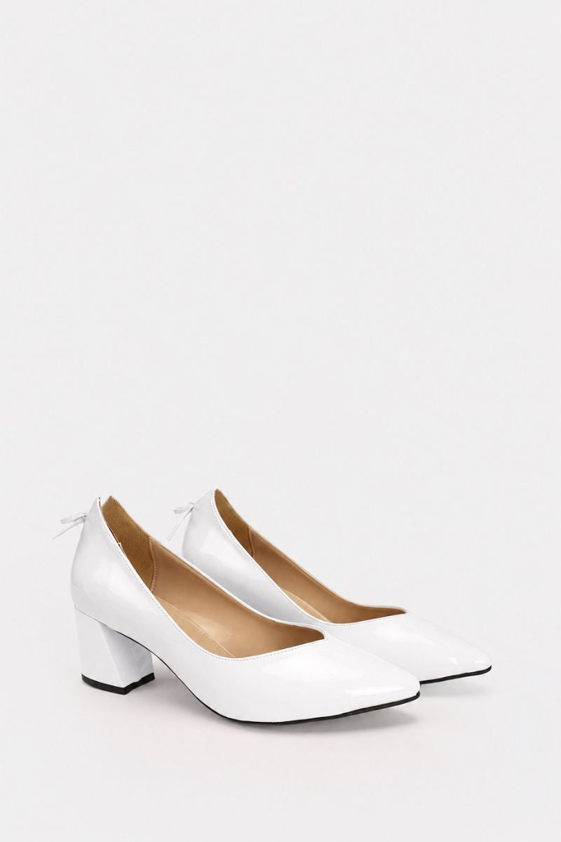 WHITE VERNE BOW LOW HEELS