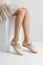 BEIGE BUCKLE LEATHER FLAT