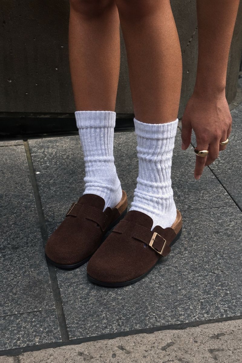 BROWN SUEDE CLOGS