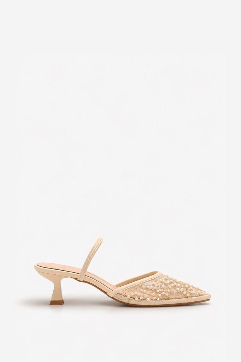 BEIGE PEONY SHEER PUMPS