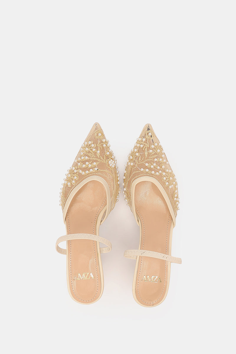 BEIGE PEONY SHEER PUMPS