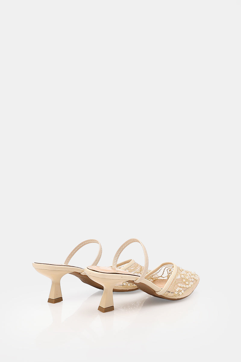 BEIGE PEONY SHEER PUMPS