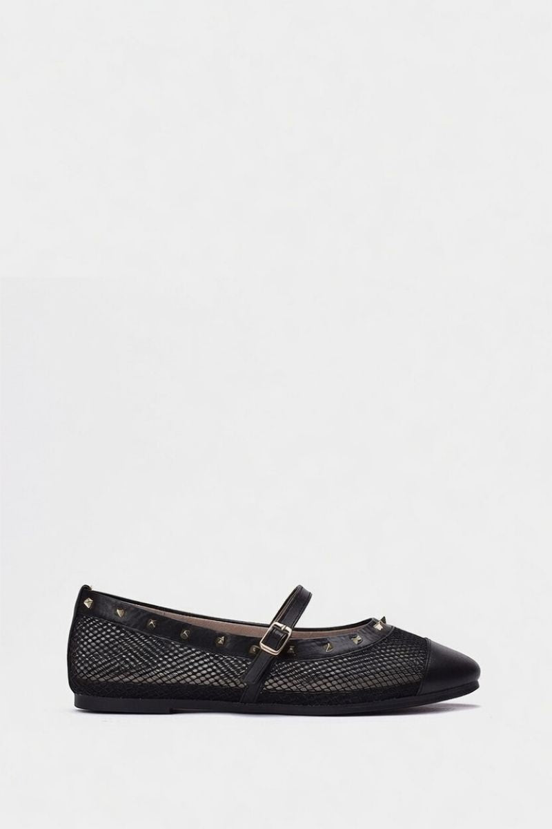 BLACK FISHNET STUDDED FLAT