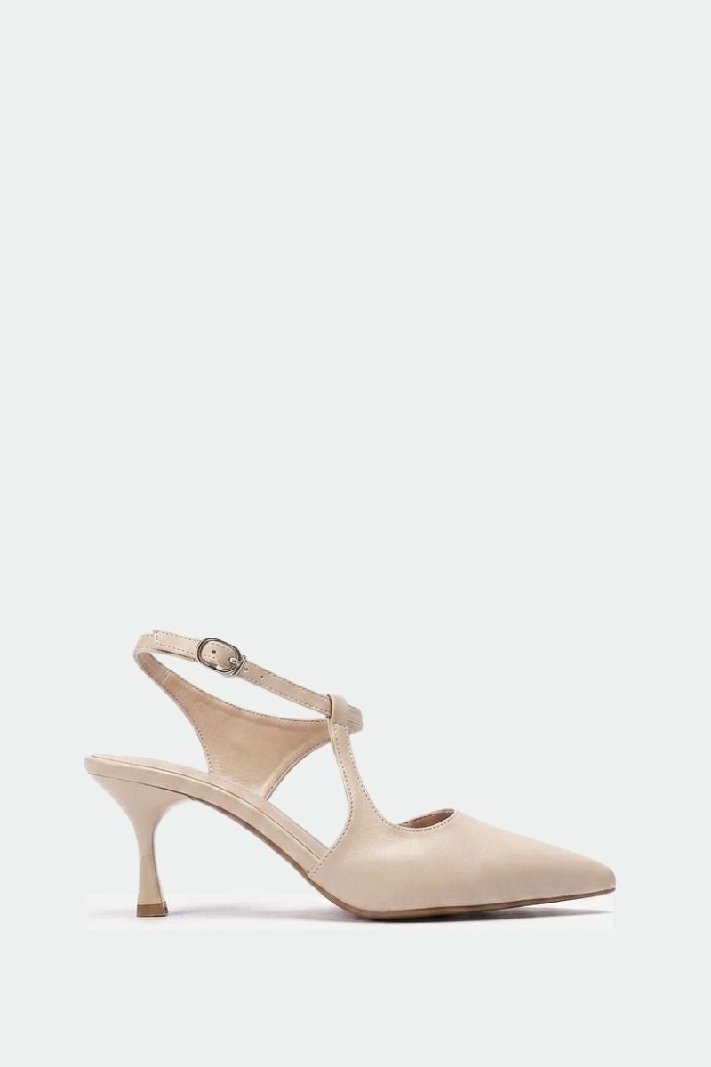 BEIGE T-STRAP KITTEN HEELS