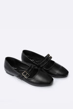 BLACK DOUBLE BUCKLE BALLERINA