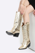 EMBROIDERED METALLIC GOLD COWBOY BOOTS
