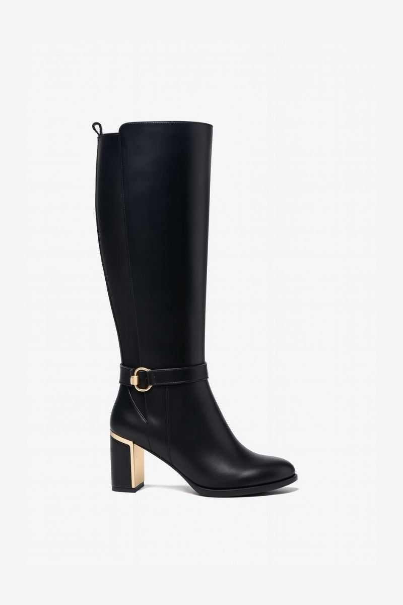 BLACK FAUX LEATHER KNEE-HIGH BOOTS