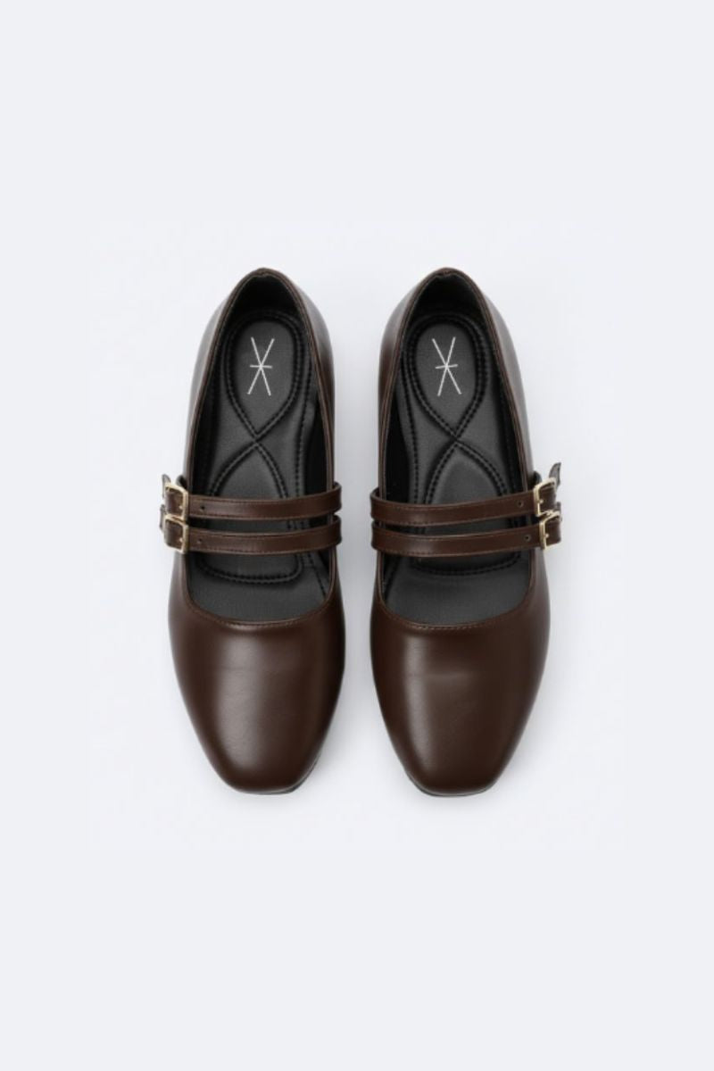BROWN DOUBLE BUCKLE BALLERINA