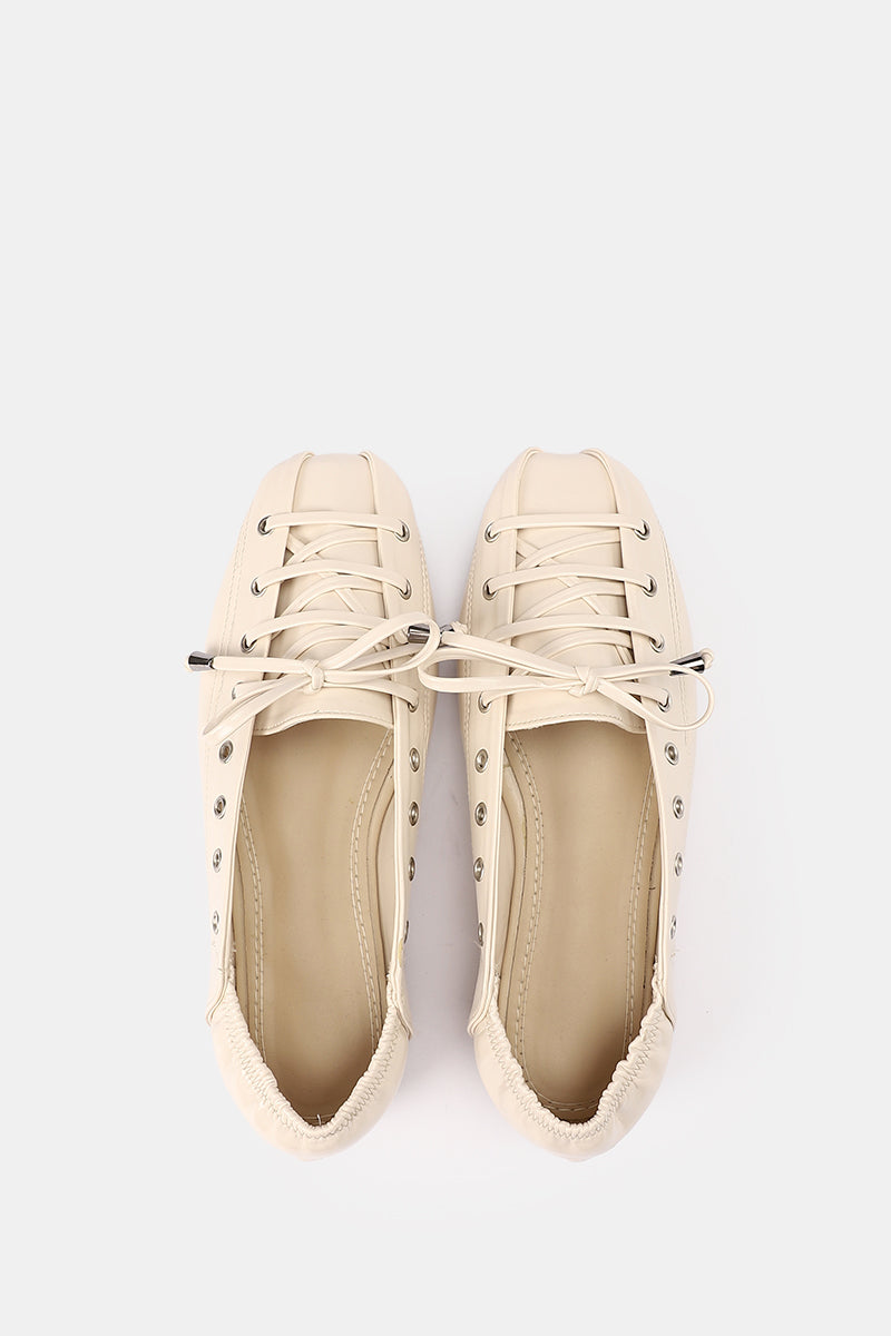 BEIGE LACE UP BALLERINA