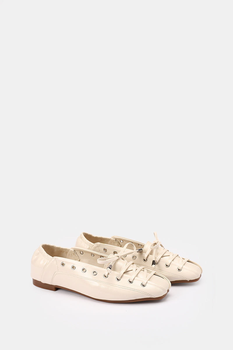 BEIGE LACE UP BALLERINA