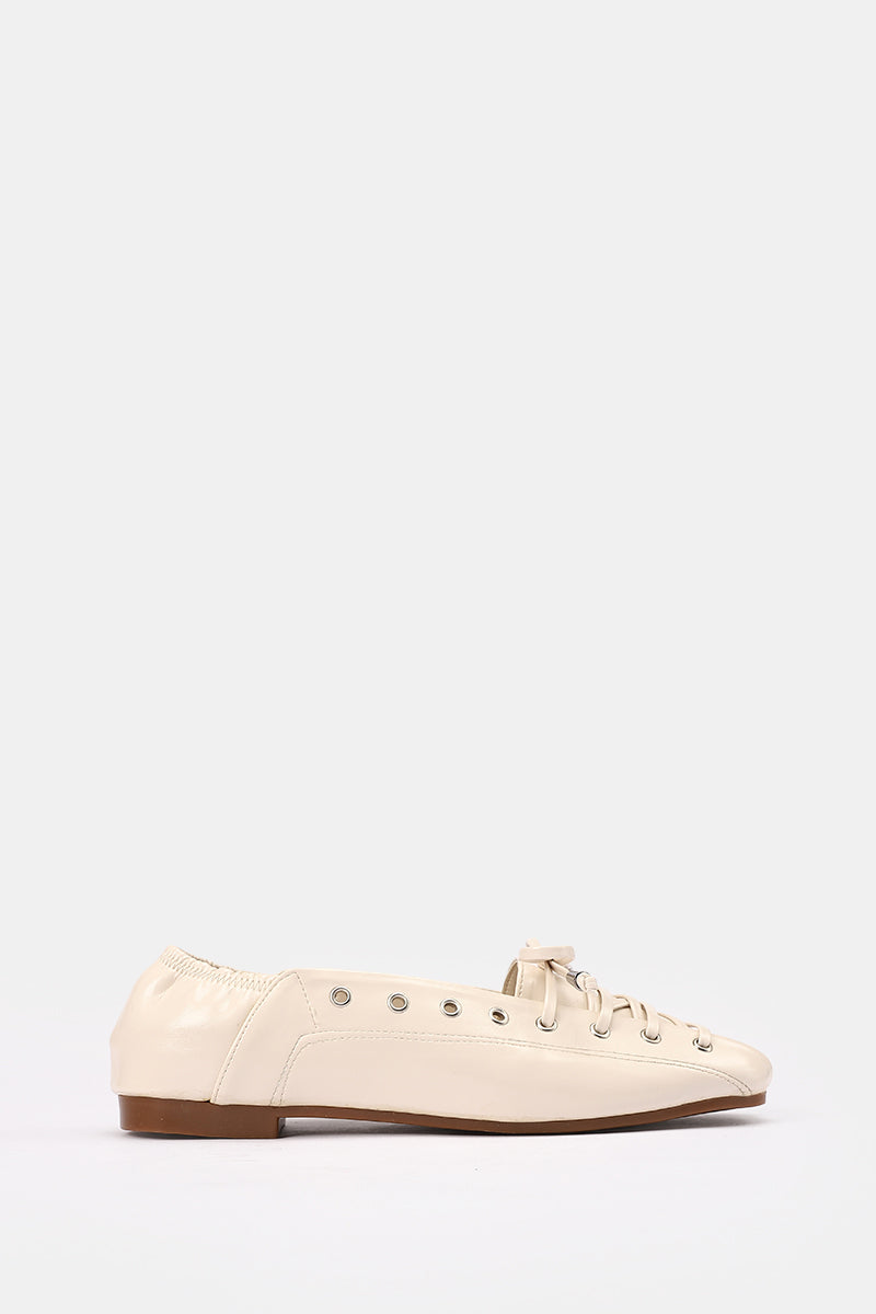 BEIGE LACE UP BALLERINA