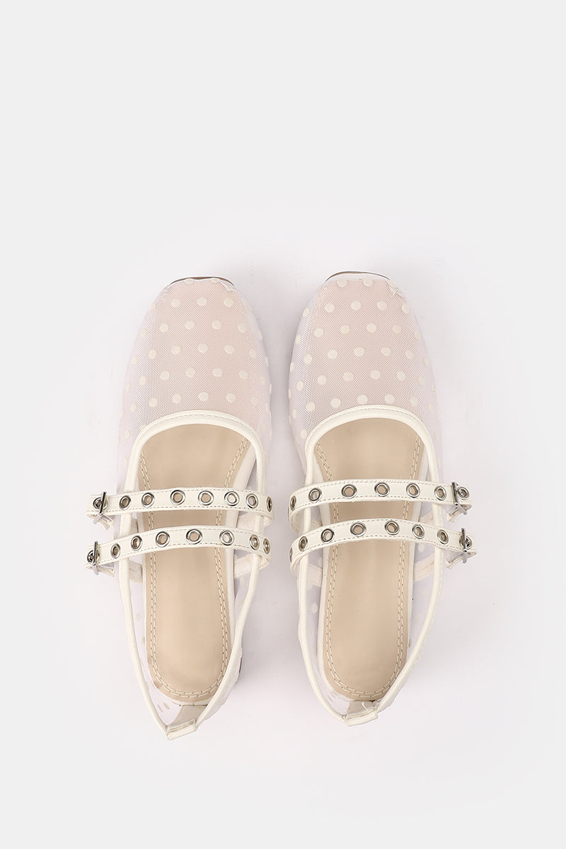 DOUBLE BUCKLE WHITE DOTTED FLAT
