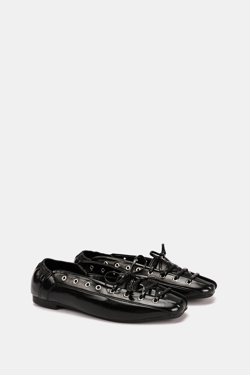 BLACK LACE UP BALLERINA