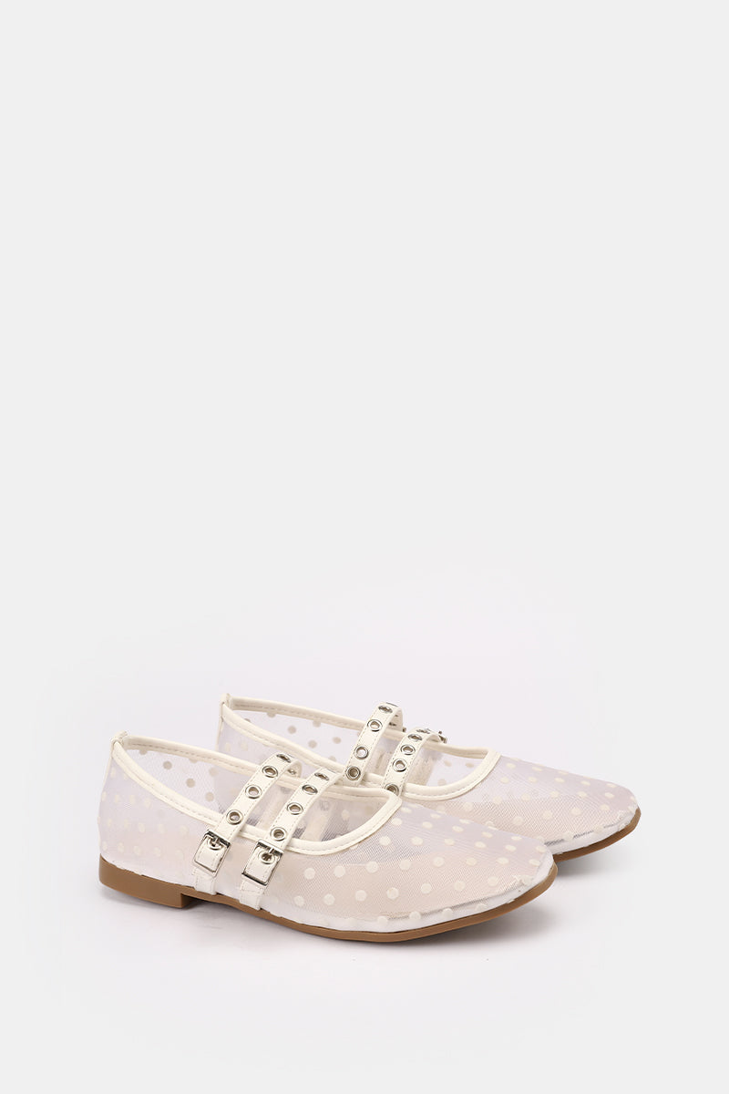 DOUBLE BUCKLE WHITE DOTTED FLAT