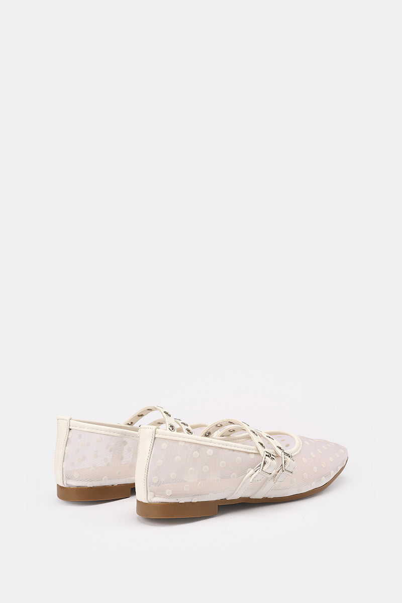 DOUBLE BUCKLE WHITE DOTTED FLAT