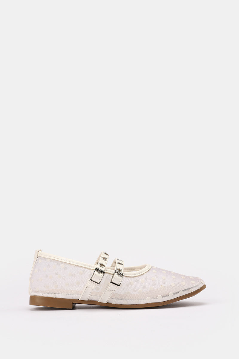 DOUBLE BUCKLE WHITE DOTTED FLAT