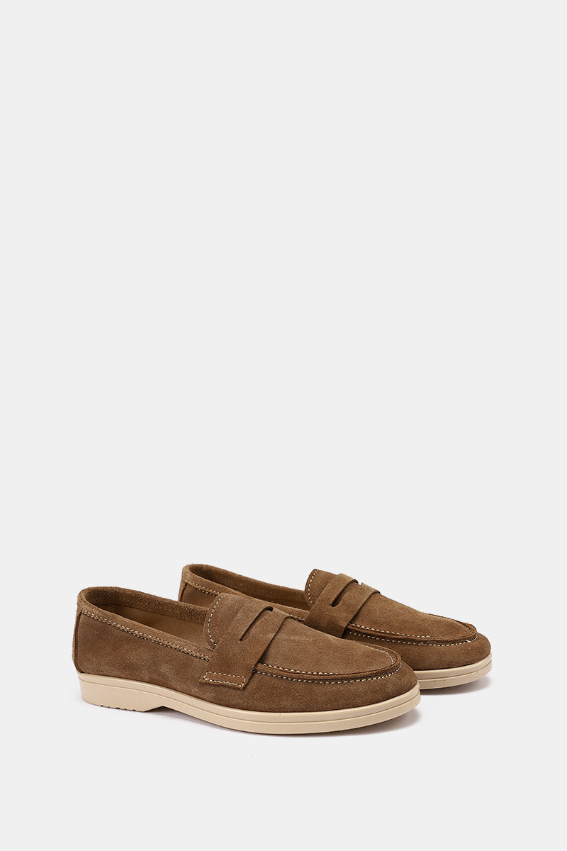 DARK BEIGE LEATHER TASSEL LOAFERS