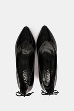 BLACK VERNE BOW LOW HEELS