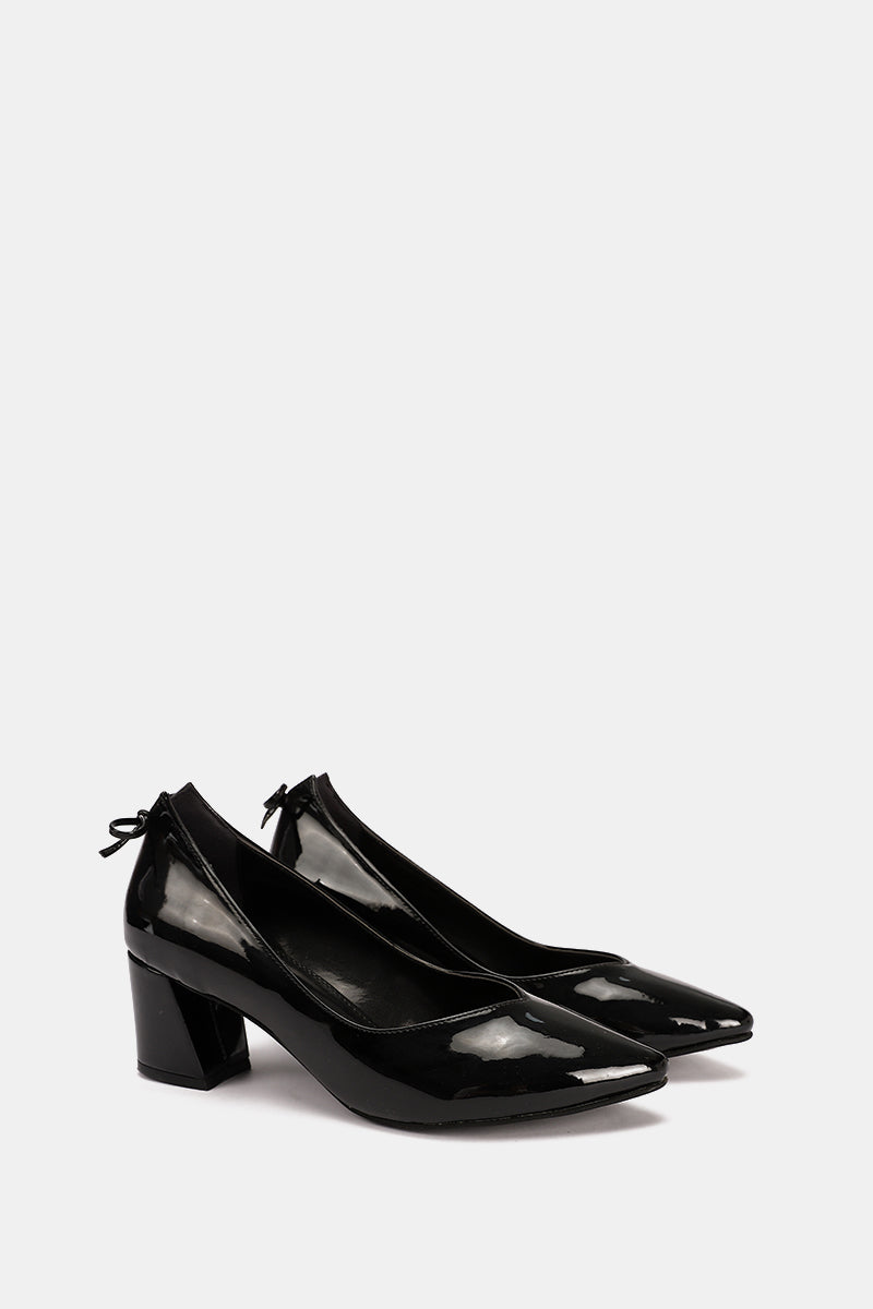 BLACK VERNE BOW LOW HEELS